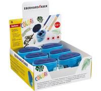 EBERHARD FABER 599042 - Astuccio con tre temperini Colori, set da 6 pezzi, temperino con contenitore 3 in 1, astuccio blu