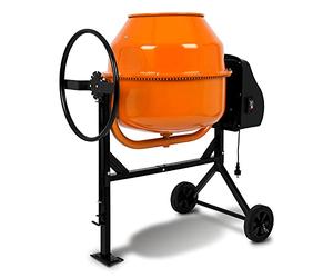 EBERTH 160L Betoniera Elettrica Mobile (650W Motore Miscelatore,Cilindro e Ingranaggio in Ghisa, Impastatrice Cemento, 230V, Telaio in Acciaio, Manovella Bloccabile, 2 Ruote di Gomma)