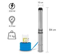 EBERTH Pompa per pozzi profondi 4" in acciaio inossidabile, 550W sommersa, 20m cavo, 43m prevalenza, con filtro
