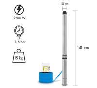 EBERTH Pompa Sommersa per Pozzi Profondi 4" in Acciaio Inossidabile - 2200W, Diametro 10cm, Cavo 20m, Prevalenza Max. 112m, Con Filtro