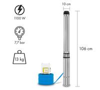 Eberth Pompa sommersa per pozzi 4" Acciaio inossidabile 1100W Ø10cm Cavo 20m Con filtro