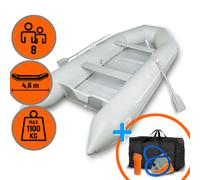 EBERTH Gommone gonfiabile barca da pesca in robusto PVC per 8 persone, 4,60m x 1,90m, 2x panca, 2x pagaie, pavimento alluminio, kit riparazione, pompa, borsa trasporto, fino a 1100kg