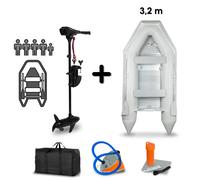 EBERTH Gommone con Motore, 4 Persone, 60 LBS di Spinta, Senza patente, Barca da Pesca con fuoribordo Elettrico, panche, Scafo Fisso, Motore fuoribordo, 2xpaddles, Pompa, Kit di Riparazione, Borsa