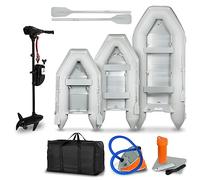 EBERTH Gommone con Motore, 3 Persone, 50 LBS di Spinta, Senza patente, Barca da Pesca con fuoribordo Elettrico, panche, Scafo Fisso, Motore fuoribordo, 2xpaddles, Pompa, Kit di Riparazione, Borsa