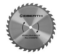 EBERTH Lama circolare in acciaio con denti in metallo duro per il taglio del legno diametro 500mm, alesaggio 30mm, spessore lama 3,0mm, larghezza di taglio 4,0mm, 32 denti, numero di giri massimo 3500