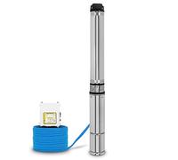 EBERTH Pompa Sommersa per Pozzi Profondi 4" in Acciaio Inossidabile - 750W, Diametro 10cm, Cavo 20m, Prevalenza Max. 56m, Con Filtro
