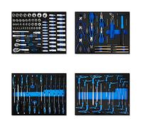 EBERTH Set di Attrezzi 134 Parti Per il Carrello Degli Attrezzi, Inserti in Schiuma Etichettati, Carburo, Maniglie Ergonomiche, Per 4 Cassetti, Attrezzatura Professionale da Officina, Blu