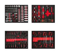 EBERTH Set di Attrezzi 134 Parti Per il Carrello Degli Attrezzi, Inserti in Schiuma Etichettati, Carburo, Maniglie Ergonomiche, Per 4 Cassetti, Attrezzatura Professionale da Officina, Rosso