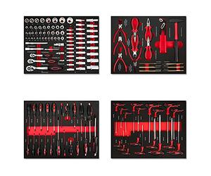 EBERTH Set di Attrezzi 134 Parti Per il Carrello Degli Attrezzi, Inserti in Schiuma Etichettati, Carburo, Maniglie Ergonomiche, Per 4 Cassetti, Attrezzatura Professionale da Officina, Rosso