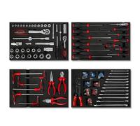 EBERTH Set di Attrezzi 81 Parti Per il Carrello Degli Attrezzi, Inserti in Schiuma Etichettati, Carburo, Maniglie Ergonomiche, Per 4 Cassetti, Attrezzatura Professionale da Officina, Rosso