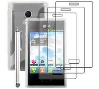 ebestStar - Cover Compatibile con LG Optimus L3 E400 Custodia Protezione S-Line Silicone Gel TPU Morbida e Sottile + Penna +3 Pellicole plastica, Trasparente [Apparecchio: 102.6x61.6x11.9mm, 4.3'']