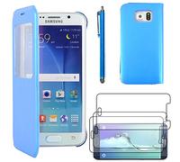 ebestStar - Cover Compatibile con Samsung S6 Edge + Galaxy SM-G928F Edge Plus Custodia Portafoglio Protezione Libro Flip con Finestra View + Penna +3 Pellicole plastica, Blu