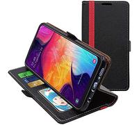 ebestStar - Cover per Samsung A30 Galaxy SM-A305F, Custodia Libro Protezione Portafoglio, Pelle PU Porta Carte, Nero/Rosso