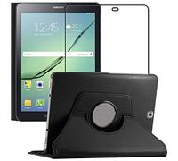 ebestStar - Cover per Samsung Galaxy Tab S2 9.7 SM-T813, T815 T810, Custodia Protezione Rotazione 360, Pelle PU, Nero + Vetro Temperato