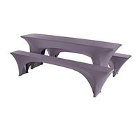 EBETA Coperture per tavoli, Rettangolare Copritavolo, Coperture per tavoli da Birra| Copertura Estensibile Set di 3 Pezzi-Larghezza del Tavolo 50 cm (Grigio)