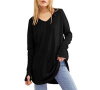 Ebifin, camicia da donna a maniche lunghe, con scollo tondo, basic, bluse, tunica, t-shirt, top., B-nero, S