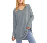 Ebifin Maglia da donna a maniche lunghe, scollo rotondo, ampia tunica con fori per i pollici, B-grey, S