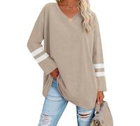 Ebifin Maglietta a maniche lunghe da donna, con scollo a V, a maniche lunghe, maglietta basic a tunica., B-kaki., S