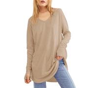 Ebifin Maglietta a maniche lunghe da donna, scollo rotondo, a maniche lunghe, maglietta basic a tunica., B-kaki., S