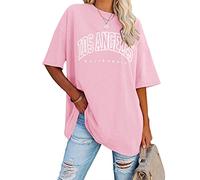 Ebifin Maglietta oversize da donna, a maniche corte, con scollo rotondo, in stile vintage con scritta “Los Angeles”, informale e casual, adatta come capo basic per l’estate, Colore: rosa., XL
