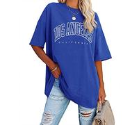 Ebifin - Maglietta oversize da donna, a maniche corte, con scollo rotondo, in stile vintage con scritta “Los Angeles”, informale e casual, adatta come capo basic per l’estate, Blu, M