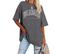 Ebifin T-shirt oversize da donna - Vintage - Maniche corte - Girocollo - Los Angeles - Top casual e rilassato - Basic - T-shirt estiva, grigio, XL