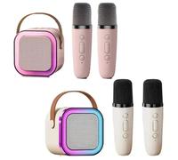 EBILUN Mini macchina per karaoke per bambini, con microfono 1 pz/2 pezzi, altoparlante Bluetooth portatile con luci a LED, giocattoli per bambini, regali per feste di compleanno (ros beige da 1 a 2)