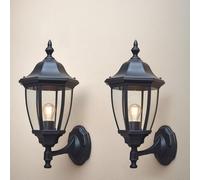 EBION 2 Pezzi Applique Da Esterno E27, Impermeabile Plastica Lampade Da Parete Esterno Classica, 60w,Antiruggine, Per Ingresso, Veranda, Garage, Giardino, Patio, Nero(Lampadina Non Inclusa