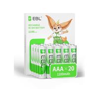 EBL Batterie AAA da 1100 mAh, 20 pezzi, micro AAA, tipo NI-MH, cicli di ricarica elevati