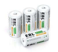 EBL D Batterie Ricaricabili ad Alta Capacità da 10000mAh 1.2V Ni-MH, D Torcia D HR20 Mono con Auto-Scarica Bassa, Confezione da 4 pezzi