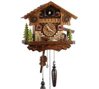 Eble, 21448, orologio a cucù, in vero legno, alimentato a batterie, movimento al quarzo, suona il richiamo del cuculo, a forma di casa della Foresta Nera, 35 cm