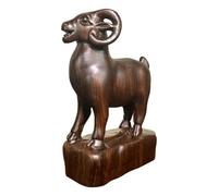 Ebony Wood Goat Statue - Hand Carved Sheep Animal Figurine With Realistic