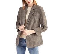 ebossy Giacca blazer da donna con revers classico e 2 bottoni, taglio boyfriend, elegante, motivo pied-de-poule a quadretti, Moka, Medium