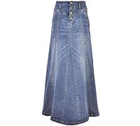 ebossy Gonna Lunga da Donna a Vita Media in Denim Invecchiato con Volant a Sirena, 01 Azzurro, M