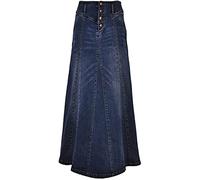 ebossy Gonna Lunga da Donna a Vita Media in Denim Invecchiato con Volant a Sirena, 01 Blu Scuro., XL