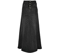 ebossy Gonna Lunga da Donna a Vita Media in Denim Invecchiato con Volant a Sirena, 01 Nero, S