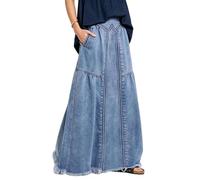 ebossy Gonna lunga da donna in denim a vita alta, linea ad A, con orlo