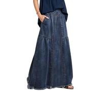 ebossy Gonna lunga da donna in denim a vita alta, linea ad A, con orlo | Gonna in jeans patchwork multi-tasca, casual, ampia, stile western, lavaggio classico, alla moda Y2k invecchiato