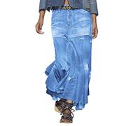 ebossy Gonna Lunga da Donna in Denim con Rouches e Svasata a Vita Media (XX-Large, Blu)