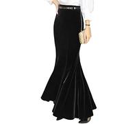 ebossy Maxi Gonna da Donna a Vita Alta Aderente in Velluto a Coda di Pesce a Coda di Sirena per Feste, Nero, XXL