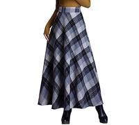 ebossy Maxi gonna lunga da donna a vita alta in misto lana scozzese a trapezio con tasca, Grigio, XL