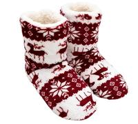 eBoutik Pantofole da donna a stivaletto natalizio in peluche, morbide e calde, ideali come regalo di Natale, Maroon di Natale festivo, Medium
