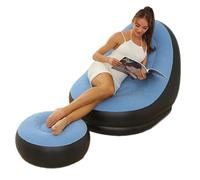 eBoutik - Set di poltrone gonfiabili e poggiapiedi, morbido peluche per interni ed esterni, divertente e accogliente per casa, giochi, giardino o campeggio (blu)