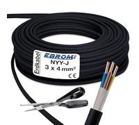 EBROM Cavo ad alta corrente NYY-J 3 x 4 mm² - Cavo di terra - NYY-J 3 x 4 mm² - nero - vendita al metro preciso: scelta in incrementi di 5 metri, a partire da 5 metri - 3 x 4 mm² - Lunghezza 10 metri
