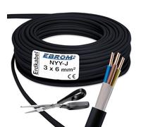 EBROM Cavo ad alta corrente NYY-J 3 x 6 mm² - Cavo di terra - NYY-J 3 x 6 mm² - nero - vendita al metro preciso: scelta in incrementi di 5 metri, a partire da 5 metri - 3 x 6 mm² - Lunghezza 79 metri