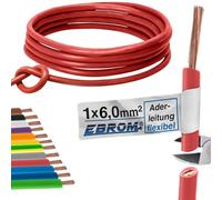 EBROM - Cavo conduttore multifilo da 5 metri - Cavo di cablaggio flessibile - Cavo in PVC - H07V-K 6mm2 | 6 mm² | 6 mm² | 6 mm2 - Colore: rosso - rame pieno 99,9% rame OFC - Lunghezza: 5 metri