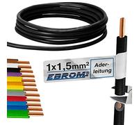 EBROM Conduttore - Singolo cavo rigido - Cavo in PVC - Cavo di cablaggio - H07V-U 1,5 mm² - 1,5 mm2 - Colore: nero - molte lunghezze a scelta, da 10 metri a 100 metri - Lunghezza selezionata: 10 m