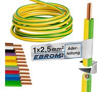 EBROM Conduttore - Singolo cavo rigido - Cavo in PVC - Cavo di cablaggio - H07V-U 2,5 mm² - 2,5 mm2 - Colore: verde giallo, molte lunghezze a scelta, da 10 metri a 100 metri - Lunghezza selezionata: