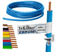 EBROM - Filo Elettrico, Cavo Singolo Filo da 5 metri - Cavo di Cablaggio Rigido - Cavo in PVC - H07V-U 6mm2 | 6 mm² | 6 mm2 - Colore: Azzurro - Rame Intero 99,9% Rame OFC - Lunghezza: 5 metri
