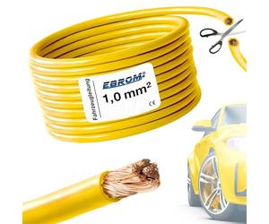 EBROM FLRY - Cavo auto - Colore: giallo - sezione trasversale 1,0 mm² - metro - flessibile 90 ± 5 Shore - 99,99% rame, guaina speciale PVC FLRy - Cavo per veicolo cavo 1 mm2